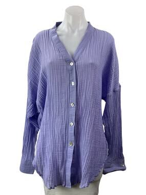 Monday Swimwear Barcelona 100% Linen Purple Long Sleeves Tunic Shirt Top Sz M/L